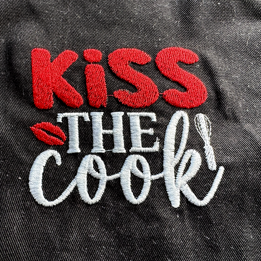 Kiss the Cook Personalised Black Adult Apron, 100% Cotton, Unisex