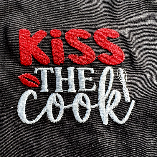 Kiss the Cook Personalised Black Adult Apron, 100% Cotton, Unisex