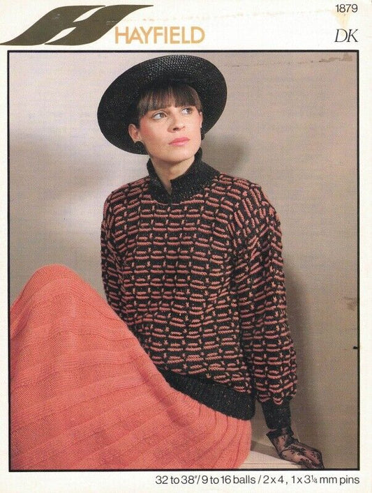 Vintage Hayfield Knitting Pattern No. 1879 - Ladies Sweater & Skirt Set