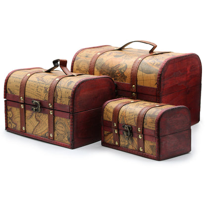 Old Map Design Chests - Set of 3 Vintage Style Boxes
