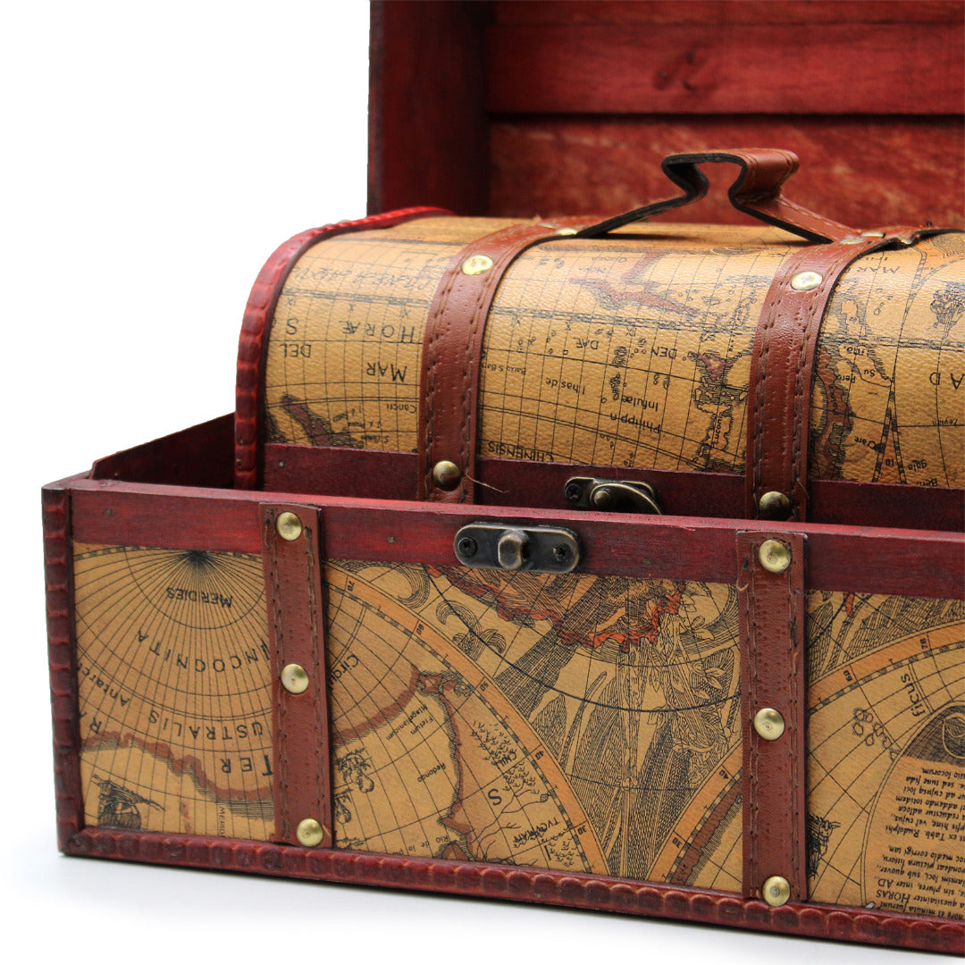 Old Map Design Chests - Set of 3 Vintage Style Boxes