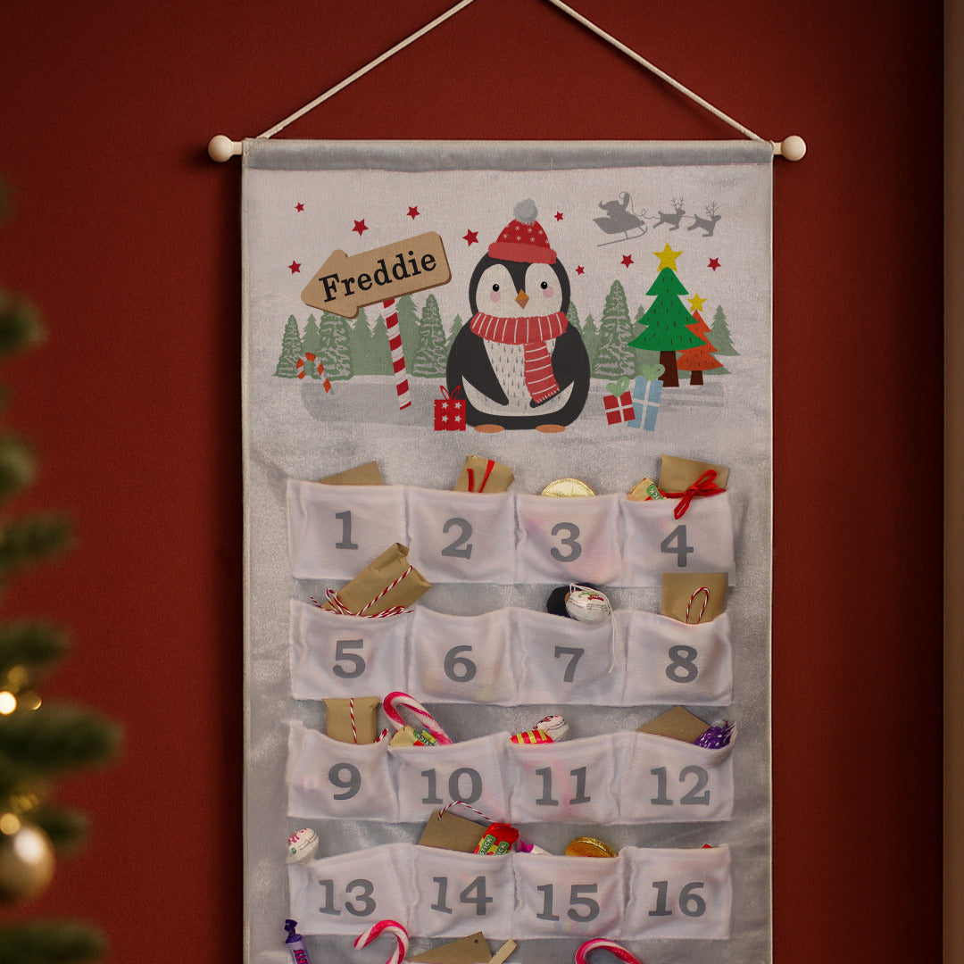 Personalised Christmas Penguin Advent Calendar In Silver Grey