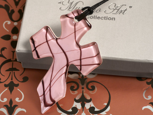 Murano Glass Collection Pink Cross Design Key Chain