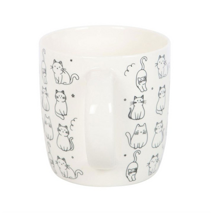 White Happy Cat Print Mug
