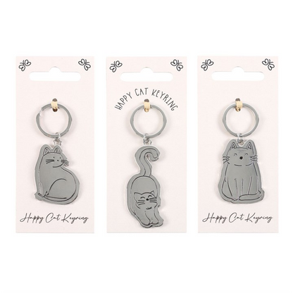 Set of 24 Happy Cat Keyrings on Display