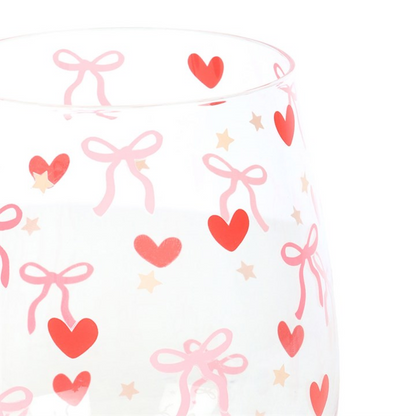 Bow and Heart Print Stemless Glass