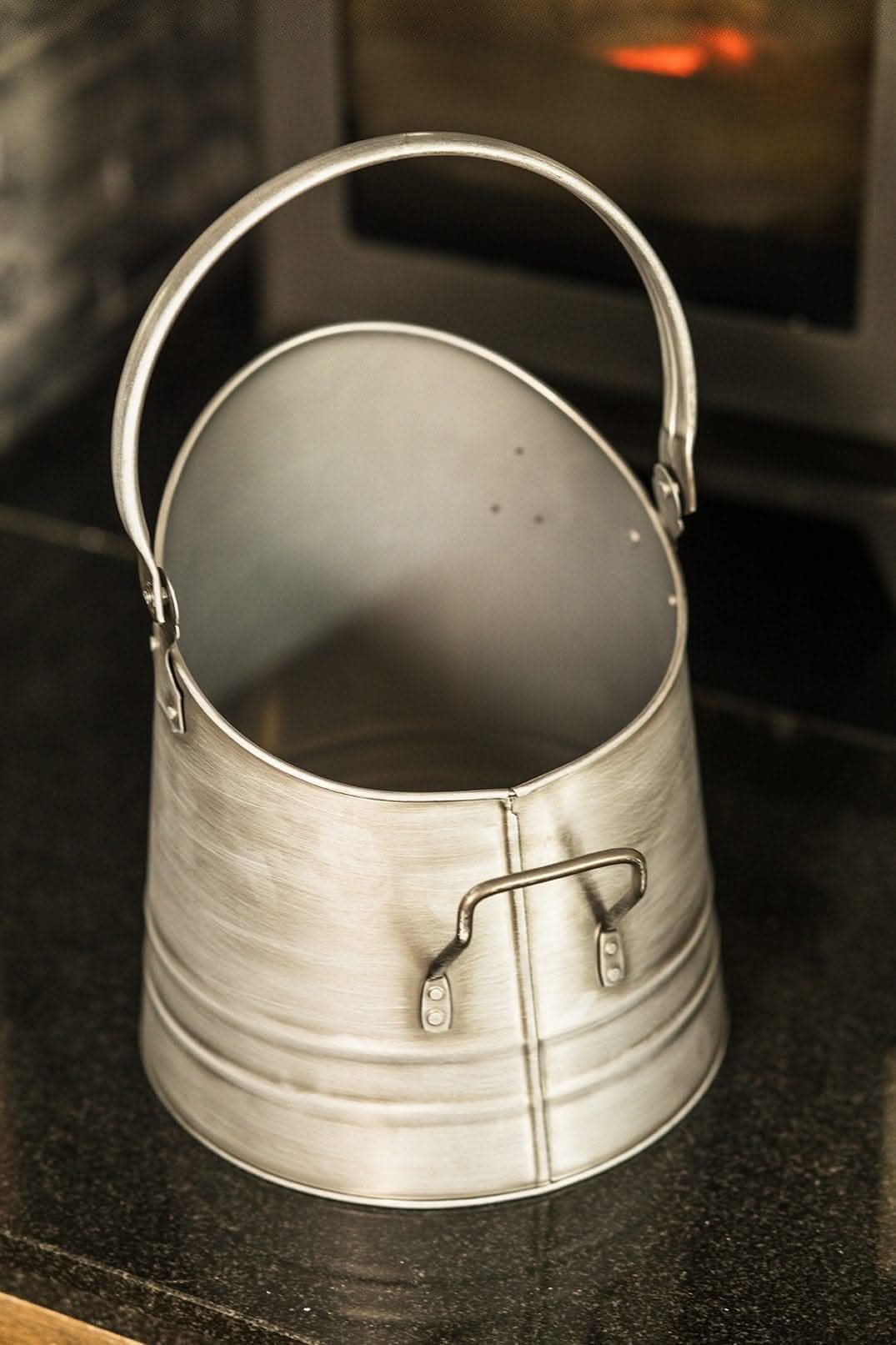 Silver Fireside Coal Bucket Shovel & Match Canister 3pc Set
