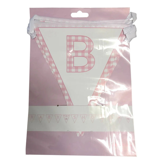 Fun Machine Baby Shower Bunting 3m Pink Gingham Decoration