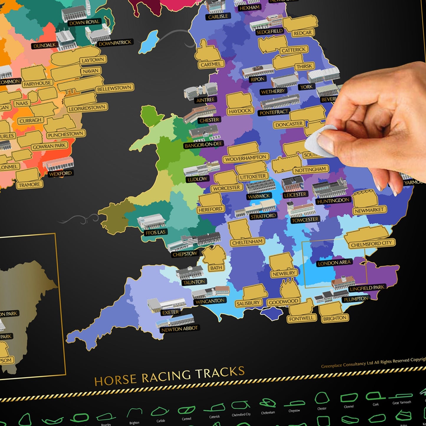 British Isles Horse Racing Scratch-Off Map, 86 Tracks