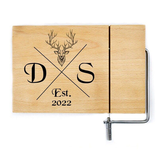 Personalised Rubberwood Cheese Board With Wire Slicer - Stag