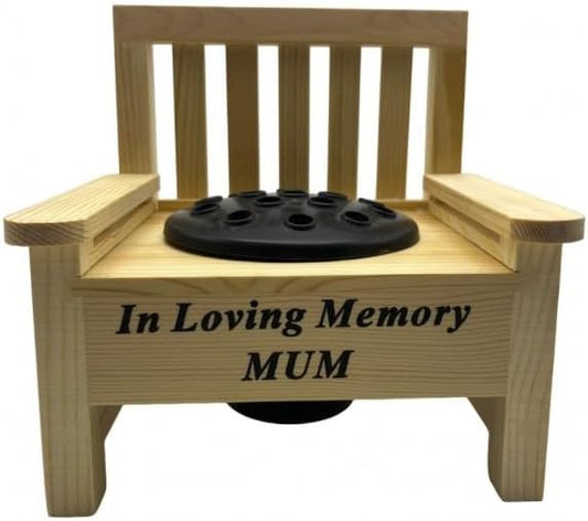 Mum Wooden Memorial Bench with Flower Insert Pot for Graveside Crematorium