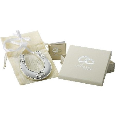 Silverplated Horse Shoe with Icon, Crystal and Ribbon