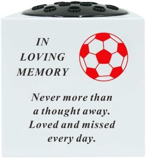 Memorial Black And White Plastic Football Rose Bowl Vase Pot With Black Lid David Fischhoff (Red)