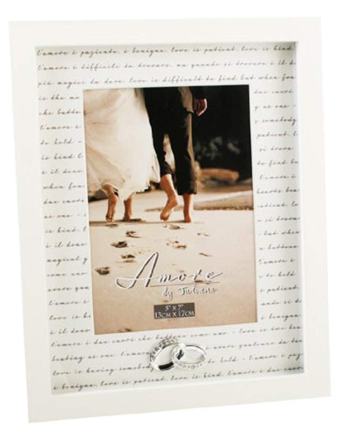 Amore Wedding Photo Frame Crystal Rings Picture 5"x7" Free Standing
