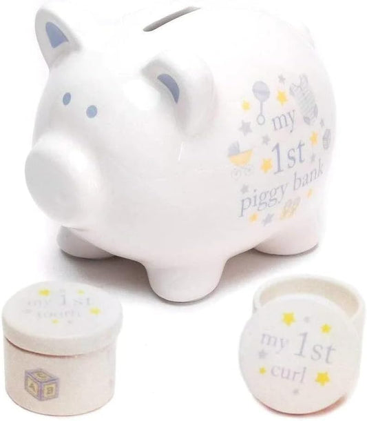 Ceramic Piggy Bank Tooth & Curl Set - Blue