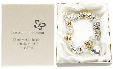 Amore Silver and Gold Bead Charm Bracelet - Maid of Honour