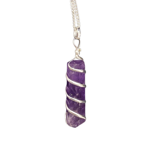 Wire Wrapped Crystal Gemstone Pencil Pendant on Chain