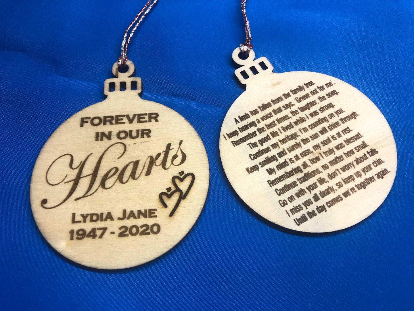 Forever in our Hearts Personalised Memorial Wooden Bauble Tree Decoration