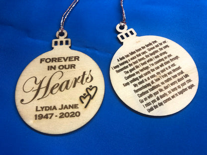 Forever in our Hearts Personalised Memorial Wooden Bauble Tree Decoration