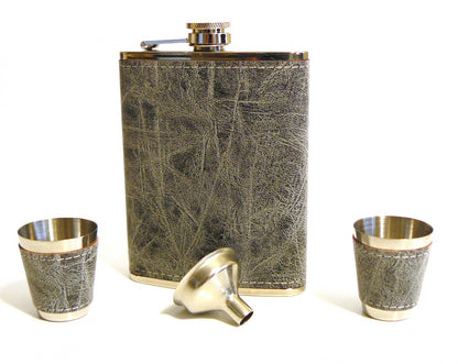 Stainless Steel Hip Flask 8oz in Grey PU Leather