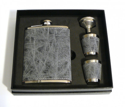 Stainless Steel Hip Flask 8oz in Grey PU Leather
