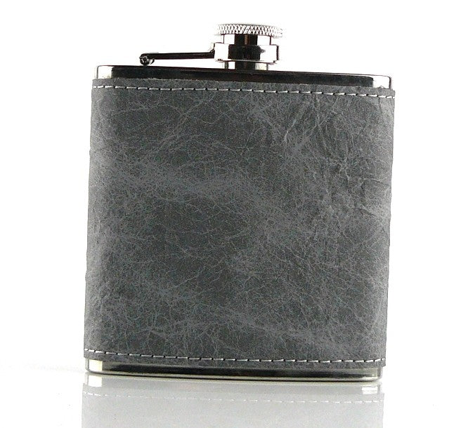 Stainless Steel Hip Flask 6oz in Grey PU Leather