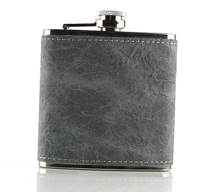 Stainless Steel Hip Flask 6oz in Grey PU Leather