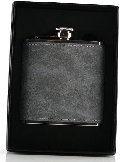Stainless Steel Hip Flask 6oz in Grey PU Leather