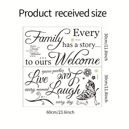 'Every Family ... & Live Laugh Love' 2 Pce Wall Decoration Decal Sticker Set