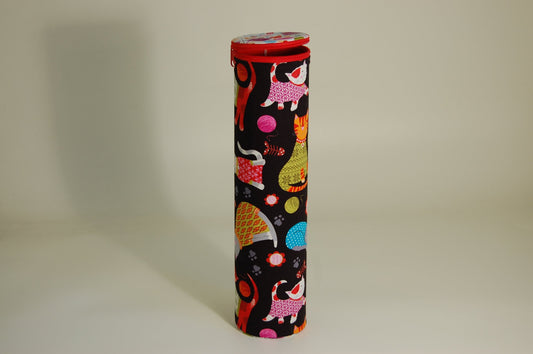 Knitting Pin holder - Fabric Cylinder Tube with Cartoon Cats Design