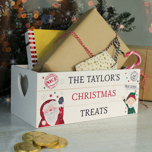 Personalised Christmas White Wooden Crate - Christmas Eve Treats Box