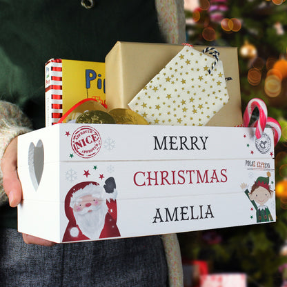 Personalised Christmas White Wooden Crate - Christmas Eve Treats Box