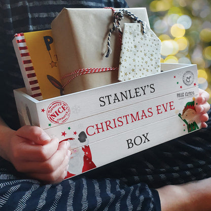 Personalised Christmas White Wooden Crate - Christmas Eve Treats Box