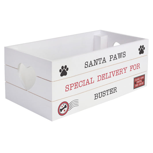 Personalised Santa Paws White Wooden Crate - Christmas Eve Treats Box