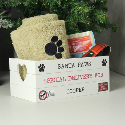 Personalised Santa Paws White Wooden Crate - Christmas Eve Treats Box