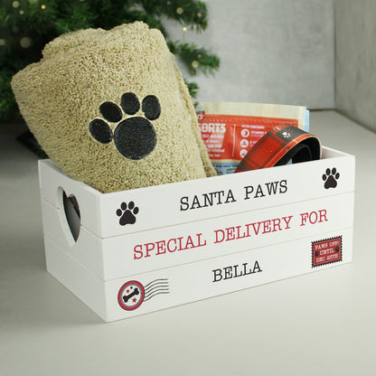 Personalised Santa Paws White Wooden Crate - Christmas Eve Treats Box