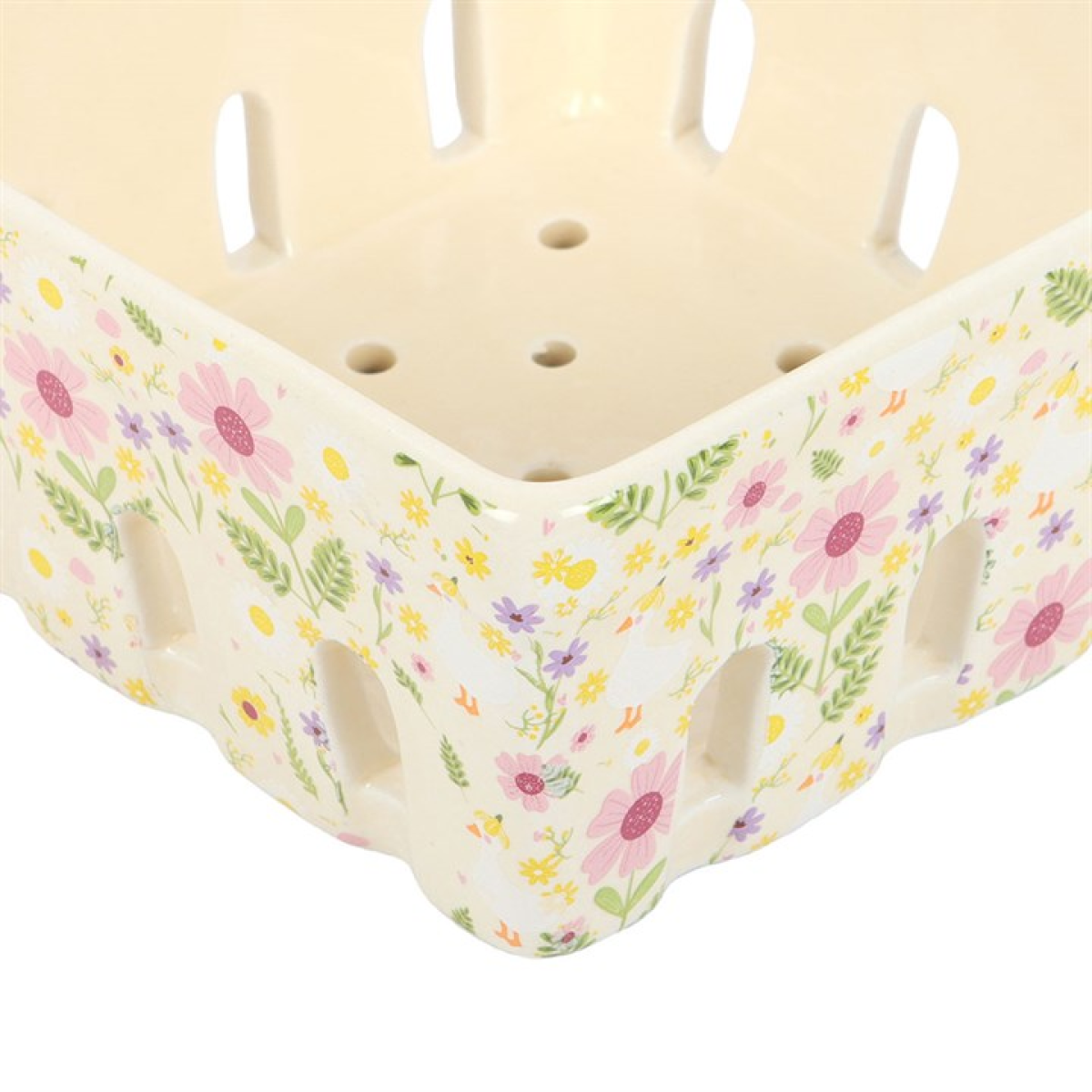 Daisy & Duck Print Ceramic Berry Basket