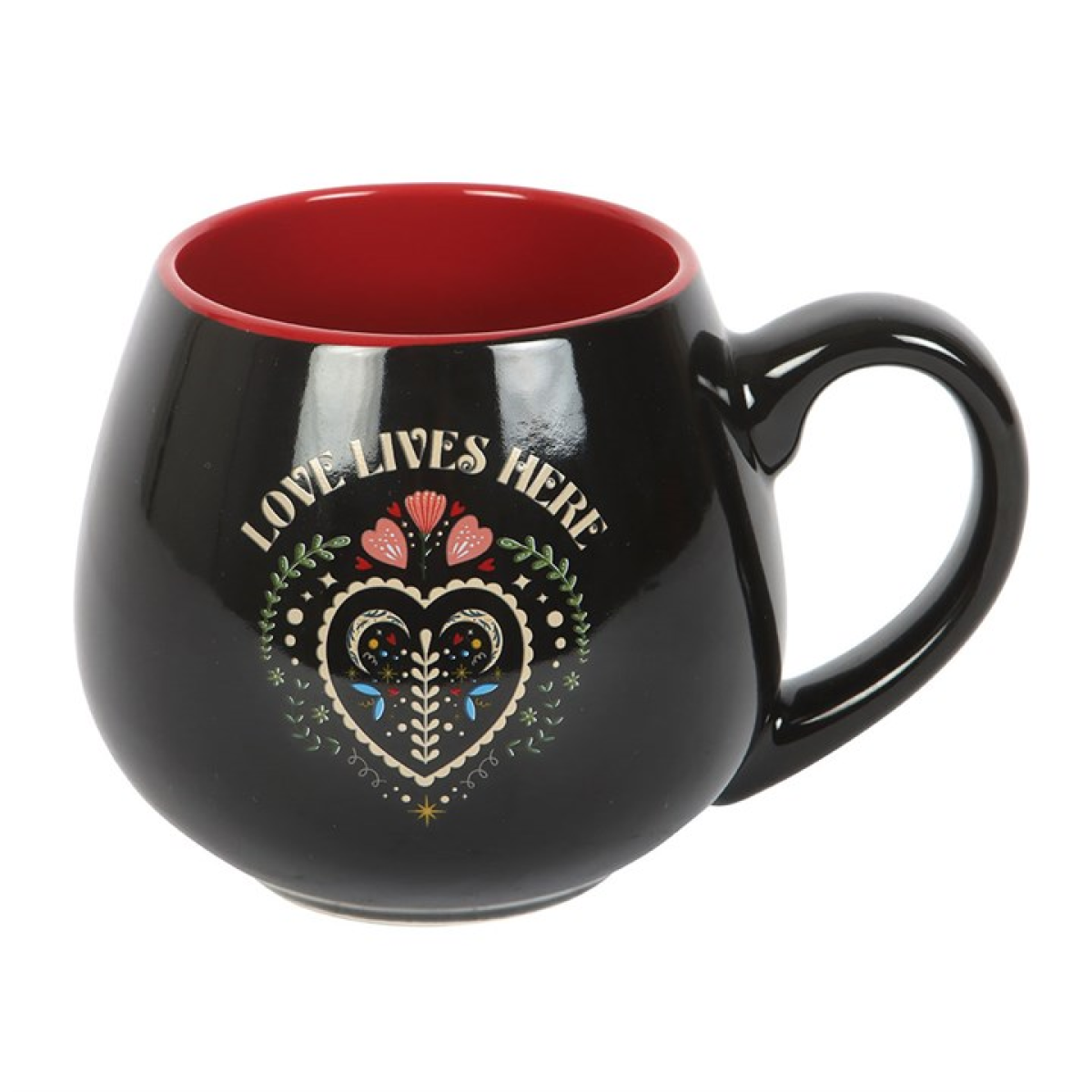 Love Lives Here Folk Heart Rounded Mug