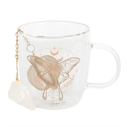 Luna Moth Double Walled Glass Mug with Crystal Tea Infuser