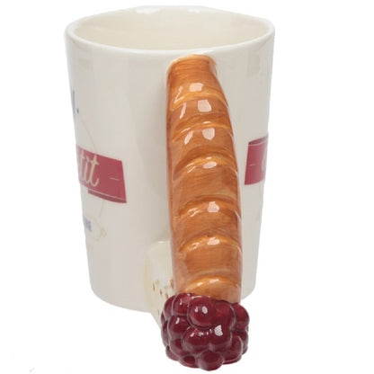 Ceramic Tea / Coffee Mug with Baguette Shaped Handle & Bon Appetit Slogan