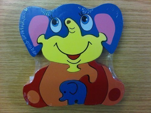 Childrens Kids Wooden Zoo Shape Puzzle Jigsaw Elephant & Baby