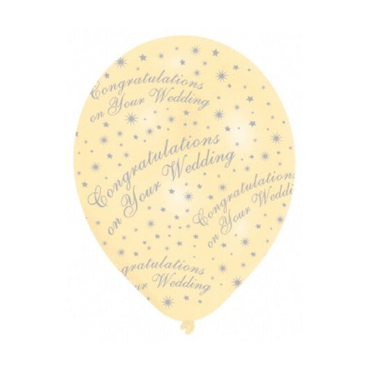 Pearl Ivory Congratulations On Your Wedding Balloons ~ Pack of 6