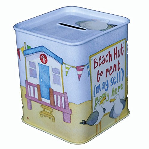 BEACH HUTS - BESIDE THE SEA - Emma Ball Colourful MONEY BOX / PIGGY BANK / MONEY BANK - 9cm