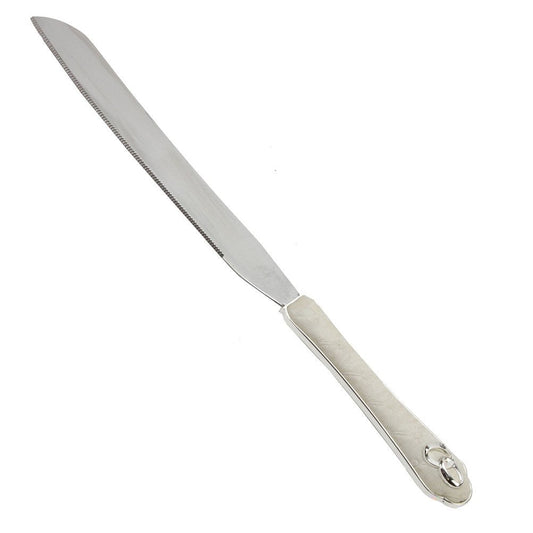 Juliana Silver Plated & Cream Suede Effect Wedding Cake Knife with Ring Icons