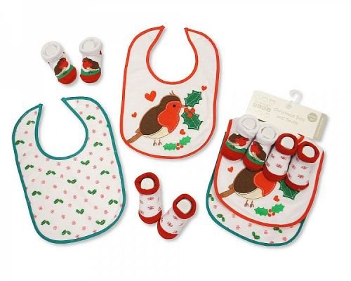 Baby Christmas Bibs and Socks 4 Pieces Set (2 Bibs, 2 Pairs of Socks)