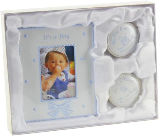 Christening Gift My First Curl / Tooth & Frame It's A Boy