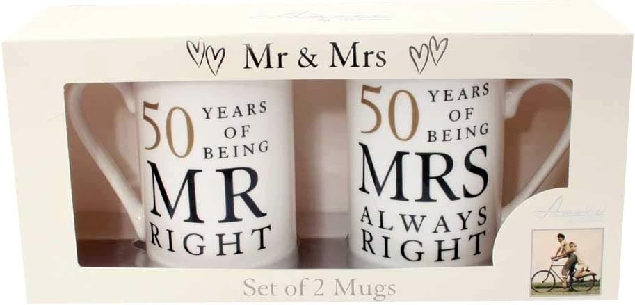 50 Years Mr & Mrs Mugs Amore Mug Set in A Gift Box
