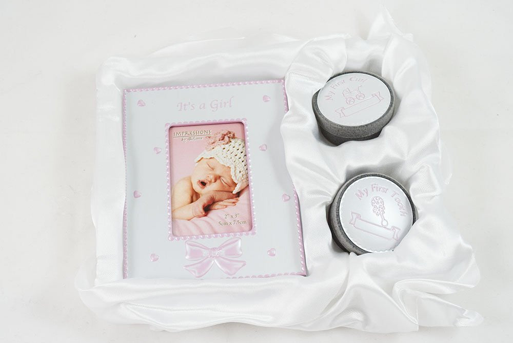 Its A Girl Frame My First Curl Tooth Gift Set New Baby Pink Picture Keepsake