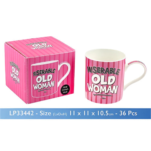 Pink "Miserable Old Woman" Novelty Fine China Mug in Matching Presentation Box