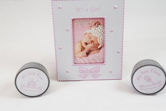 Its A Girl Frame My First Curl Tooth Gift Set New Baby Pink Picture Keepsake